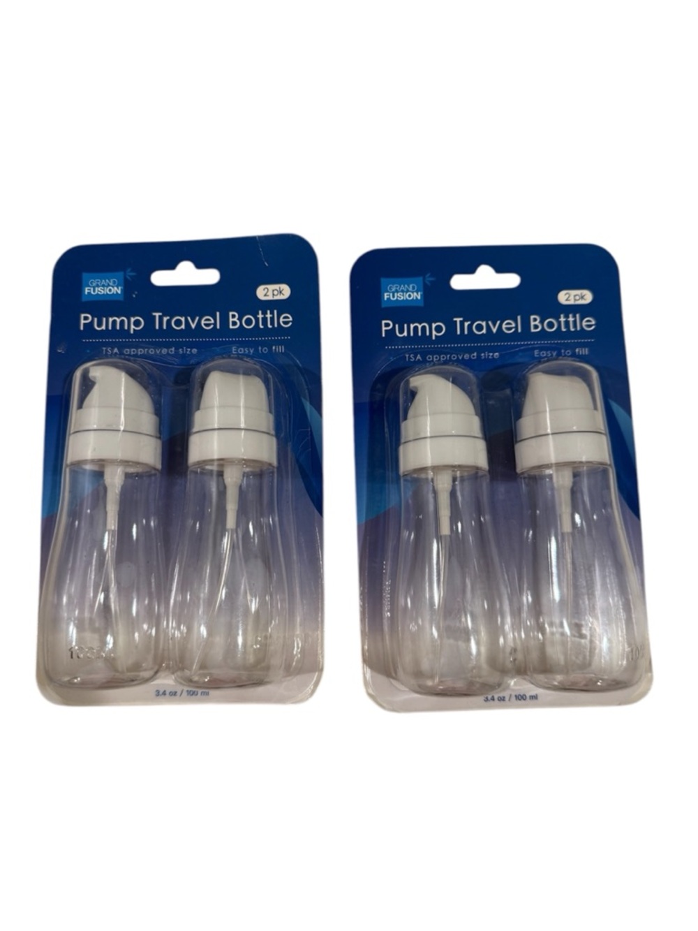 NEW Grand Fusion Clear Pump Travel Bottles with White Caps - 2 Pack x 2